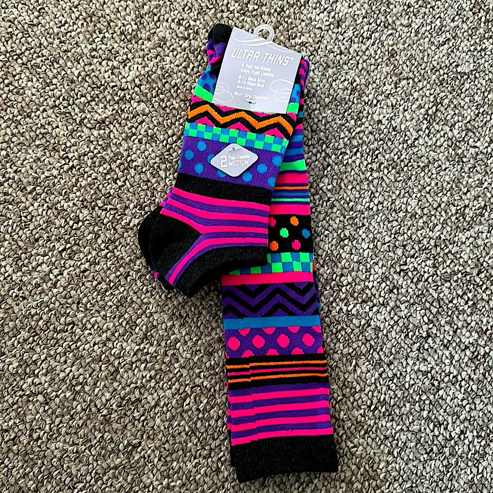 2 pair ultra thins neon socks